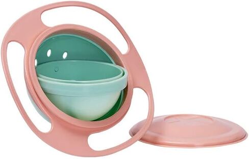 EZ Plastic 360 Degree Rotation Gyro Bowl. Spill Free Bowl For Baby, Toddler And Kid. Matching Lid Included. (Light Pink) in Saudi Arabia