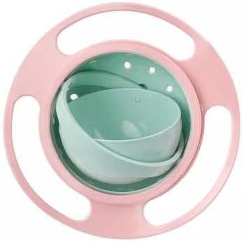 EZ Plastic 360 Degree Rotation Gyro Bowl. Spill Free Bowl For Baby, Toddler And Kid. Matching Lid Included. (Light Pink) in Saudi Arabia