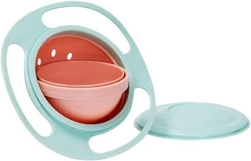 EZ Plastic 360 Degree Rotation Gyro Bowl. Spill Free Bowl For Baby, Toddler And Kid. Matching Lid Included. (Light Pink) in Saudi Arabia