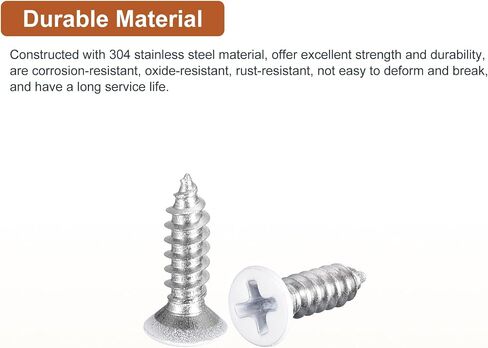 100 قطعة من مسامير الخشب ذات الرأس المسطح ST2x8mm من DTGN، 304 براغي فيليبس بيضاء من الفولاذ المقاوم للصدأ - جيدة للأعمال الخشبية والأثاث - أبيض in Kuwait