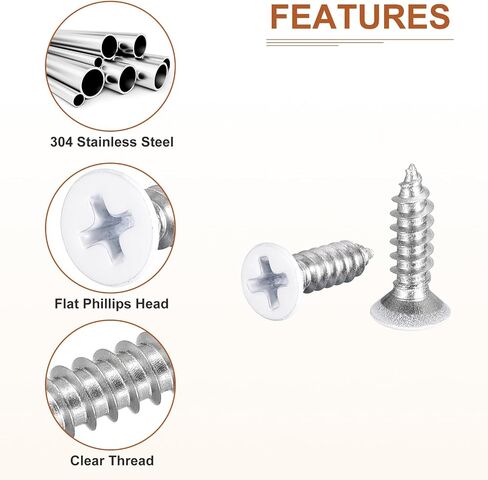100 قطعة من مسامير الخشب ذات الرأس المسطح ST2x8mm من DTGN، 304 براغي فيليبس بيضاء من الفولاذ المقاوم للصدأ - جيدة للأعمال الخشبية والأثاث - أبيض in Kuwait