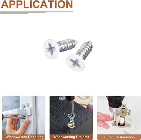 100 قطعة من مسامير الخشب ذات الرأس المسطح ST2x8mm من DTGN، 304 براغي فيليبس بيضاء من الفولاذ المقاوم للصدأ - جيدة للأعمال الخشبية والأثاث - أبيض in Kuwait