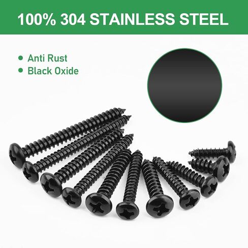 FOLIV 320PCS #6, 8 Black Pan Head Wood Screw Assortment Kit, 304 Stainless Steel Self Tapping Screws, Black Oxide in Saudi Arabia