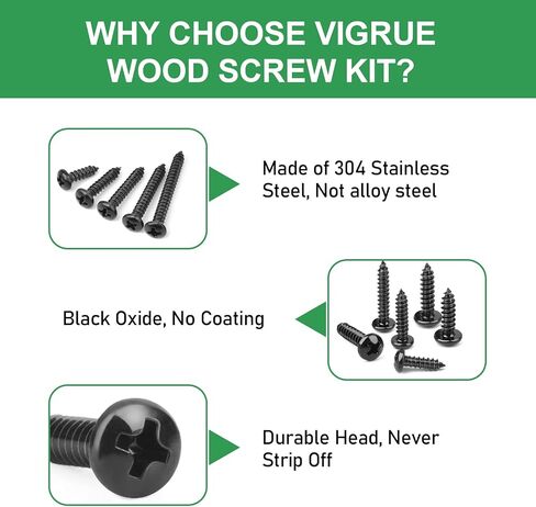 FOLIV 320PCS #6, 8 Black Pan Head Wood Screw Assortment Kit, 304 Stainless Steel Self Tapping Screws, Black Oxide in Saudi Arabia