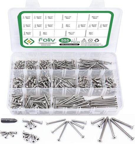 FOLIV 320PCS #6, 8 Black Pan Head Wood Screw Assortment Kit, 304 Stainless Steel Self Tapping Screws, Black Oxide in Saudi Arabia