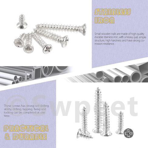 Swpeet 1295Pcs 5mm 6mm 8mm 10mm 12mm 16mm Small Wood Screws Assortment Kit, Self Drilling Flat Cross Head Screws Self Tapping Screws Metal Screws Furniture Screws (Gold) in Saudi Arabia