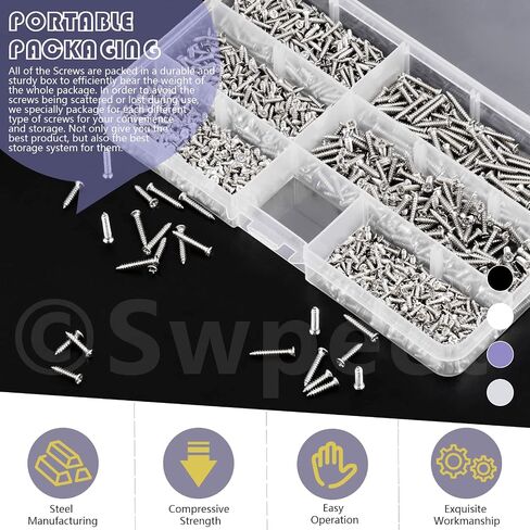 Swpeet 1295Pcs 5mm 6mm 8mm 10mm 12mm 16mm Small Wood Screws Assortment Kit, Self Drilling Flat Cross Head Screws Self Tapping Screws Metal Screws Furniture Screws (Gold) in Saudi Arabia