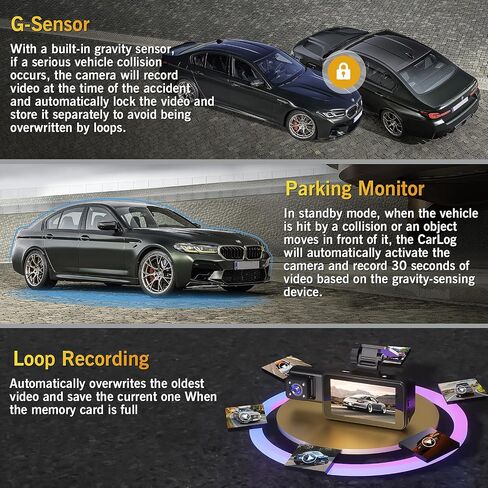 3 Channel Dash Cam Front and Rear,4K Full HD Dash Camera for Cars with 64G SD Card Built-in WiFi Car Dashboard Camera Recorder with 3'' IPS Screen 170°Wide Angle,WDR G-Sensor Parking Mode. in Saudi Arabia