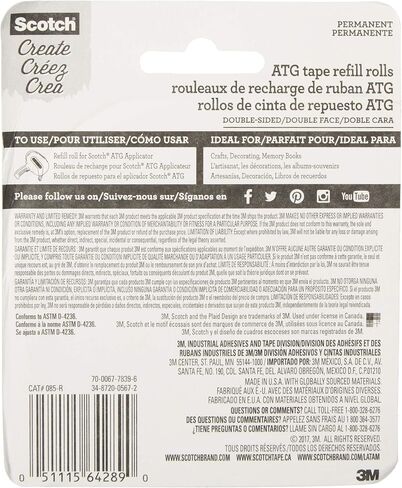 Scotch 085-R ATG Advanced Tape Glider Refill Rolls, 1/4-Inch by 36-Yard, 2-Rolls/Box, 3 Pack in Saudi Arabia