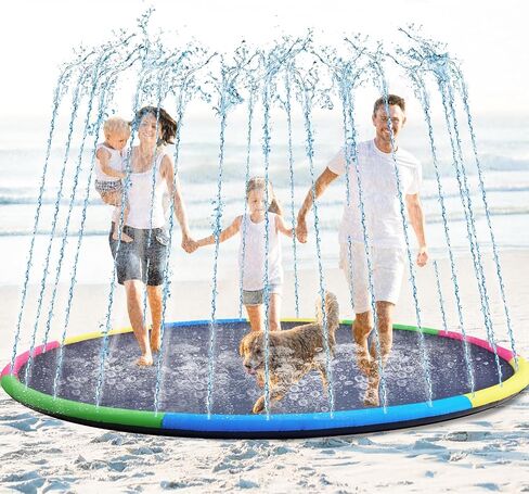 Lewtemi 8 ft Giant Non Slip Splash Pad 96" for Adult and Dog, Thicken Sprinkler Pool Outdoor Fountaintoy Mat for Pet Dog(Stylish) in Saudi Arabia
