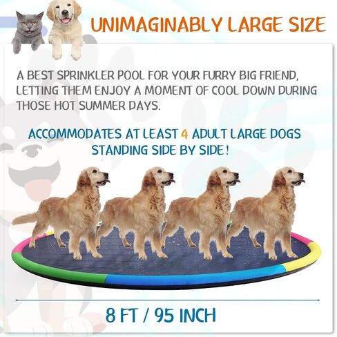 Lewtemi 8 ft Giant Non Slip Splash Pad 96" for Adult and Dog, Thicken Sprinkler Pool Outdoor Fountaintoy Mat for Pet Dog(Stylish) in Saudi Arabia