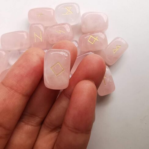 Loveliome Natural Rune Stones Set, Polished Engraved Elder Alphabet Magic Lettering Crystal Set for Meditation Divination Chakra Healing,Rose Quartz in Saudi Arabia