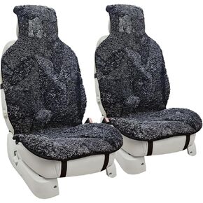 Champlus Sheepskin Seat Cover Genuine Australian Lambskin Curly Wool Seat Cushion for Front Seat, Soft Natural Pure Wool, Universal Fits Most Cars SUVs Trucks Minivans, Quick Install 1pc, Black in Kuwait