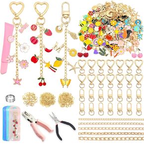 طقم صنع سلسلة مفاتيح ملمع الشفاه الساحرة 328 قطعة، لوازم سلسلة المفاتيح DIY مع 128 قطعة سحرية، 20 مشبكًا، حلقات القفز، سلسلة، زرادية مجوهرات، ثقب ثقب، طقم حلية للحقيبة، طقم صنع المجوهرات لصناعة سلاسل المفاتيح in Kuwait