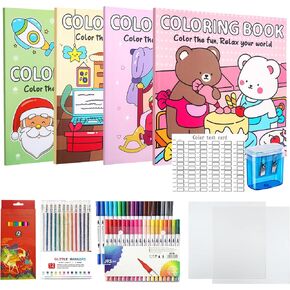 2 Pack Cute Coloring Book Set for Teens Adults Relaxation, Easy and Simple Designs Coloring Book for Teens Girls, Stress Relief Gifts for Women with 24 Colors Markers & 12 Glitter Pens in Saudi Arabia