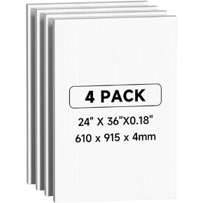 لوح بلاستيكي مموج أبيض مقاس 24 × 36 بوصة، لوح بلاستيكي مموج، 4 عبوات من ألواح الملصقات الفارغة، صفائح كوروبلاست مقاومة للماء بسمك 4 مم للاستخدام الداخلي والخارجي والمشروعات التي تصنعها بنفسك. in Kuwait