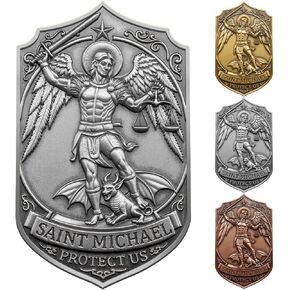 ميدالية St Michael Archangel لمشبك قناع السيارة، ملحقات مركبة Saint Archangel Michael محفورة ثلاثية الأبعاد، حماية إلهية وسفر آمن (فضي عتيق) in Kuwait