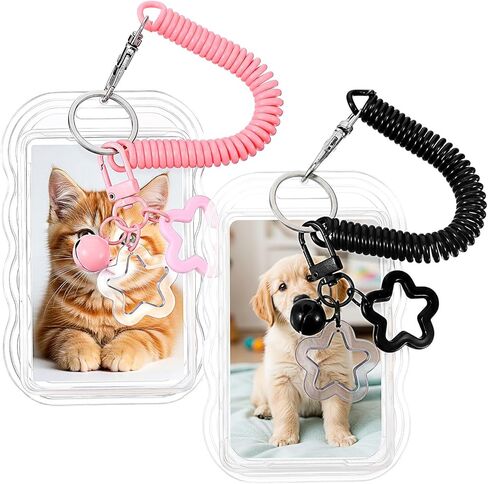 2 Pcs Photocard Holder, Cute Waterproof Heavy Duty Photocard Keychain Transparent Key Card Holder Case for Office School Travel Card Photo Protector in Kuwait