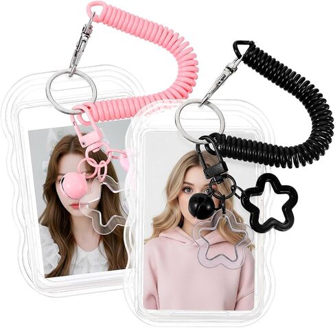 2 Pcs Photocard Holder, Cute Waterproof Heavy Duty Photocard Keychain Transparent Key Card Holder Case for Office School Travel Card Photo Protector in Kuwait