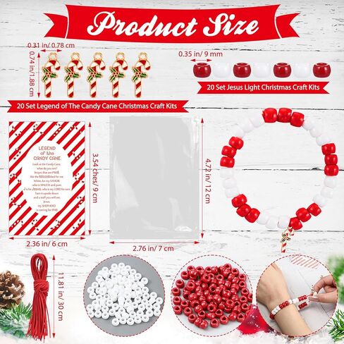 20 Set Christian Christmas Crafts Bulk DIY the Legend of the Candy Cane Crafts for Bracelets Religious Candy Cane Story Gifts for Xmas Stocking Suffer Sunday School Party Favor (Classic Style) in Saudi Arabia