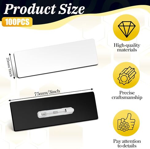100 Pieces Name Tags with Pins, 1x3in Blank Engravable Name Badges, White Blank Name-Tags for Employee ID Badges Reusable ID Badge Holders for Office Retail Stores Restaurant Workers Students in Saudi Arabia