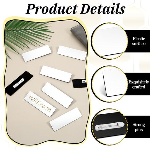100 Pieces Name Tags with Pins, 1x3in Blank Engravable Name Badges, White Blank Name-Tags for Employee ID Badges Reusable ID Badge Holders for Office Retail Stores Restaurant Workers Students in Saudi Arabia