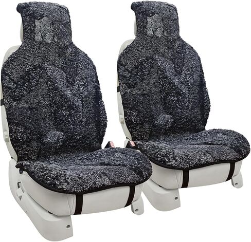 Champlus Sheepskin Seat Cover Genuine Australian Lambskin Curly Wool Seat Cushion for Front Seat, Soft Natural Pure Wool, Universal Fits Most Cars SUVs Trucks Minivans, Quick Install 1pc, Black in Kuwait