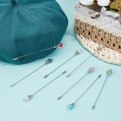 8PCS Vintage Safety Hat Pins Stick Lapel Pin Brass Long Handle Pin Accessories for Tie Scarf Badge Hats Suits Brooches Decorative Jewelry Making DIY Crafts in Saudi Arabia