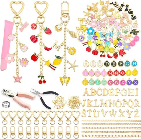 طقم صنع سلسلة مفاتيح ملمع الشفاه الساحرة 328 قطعة، لوازم سلسلة المفاتيح DIY مع 128 قطعة سحرية، 20 مشبكًا، حلقات القفز، سلسلة، زرادية مجوهرات، ثقب ثقب، طقم حلية للحقيبة، طقم صنع المجوهرات لصناعة سلاسل المفاتيح in Kuwait