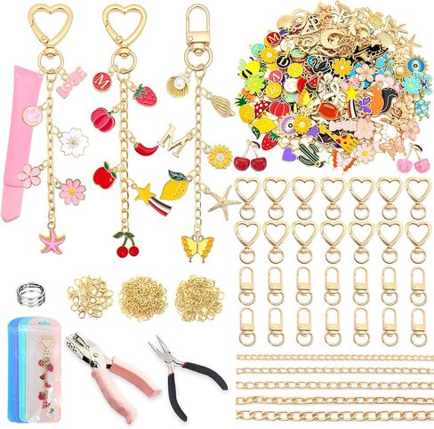 طقم صنع سلسلة مفاتيح ملمع الشفاه الساحرة 328 قطعة، لوازم سلسلة المفاتيح DIY مع 128 قطعة سحرية، 20 مشبكًا، حلقات القفز، سلسلة، زرادية مجوهرات، ثقب ثقب، طقم حلية للحقيبة، طقم صنع المجوهرات لصناعة سلاسل المفاتيح in Kuwait