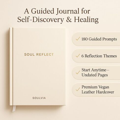 Soul Reflect Guided Journal - 180 Undated Prompts for Mindfulness, Self Love, Gratitude, Healing, Growth & Self Discovery | A5 Vegan Leather Hardcover, 100gsm Thick Paper | Self Care Gift for Women & Men in Saudi Arabia