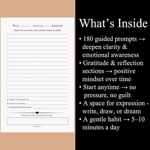 Soul Reflect Guided Journal - 180 Undated Prompts for Mindfulness, Self Love, Gratitude, Healing, Growth & Self Discovery | A5 Vegan Leather Hardcover, 100gsm Thick Paper | Self Care Gift for Women & Men in Saudi Arabia