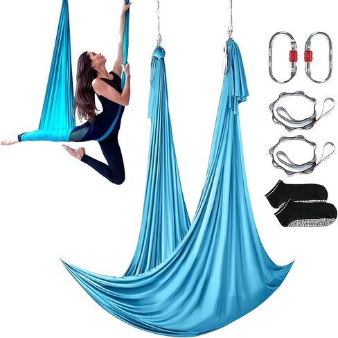 VEVOR Aerial Silk & Yoga Swing, 8.7 Yards, Aerial Yoga Hammock Kit with 100gsm Nylon Fabric, Full Rigging Hardware & Easy Set-up Guide, Antigravity Flying for All Levels Fitness Bodybuilding, Purple in Kuwait