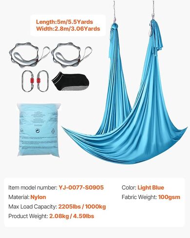 VEVOR Aerial Silk & Yoga Swing, 8.7 Yards, Aerial Yoga Hammock Kit with 100gsm Nylon Fabric, Full Rigging Hardware & Easy Set-up Guide, Antigravity Flying for All Levels Fitness Bodybuilding, Purple in Kuwait