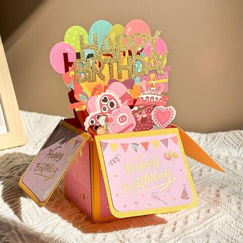 Birthday Card Pop Up Card 3D Gift & Cake Greeting Card, Perfect for Family and Friends, Handmade Foldable Celebration Card, Comes With 1 Envelope and Greeting Card in Saudi Arabia