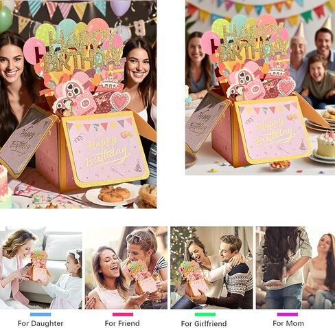 Birthday Card Pop Up Card 3D Gift & Cake Greeting Card, Perfect for Family and Friends, Handmade Foldable Celebration Card, Comes With 1 Envelope and Greeting Card in Saudi Arabia