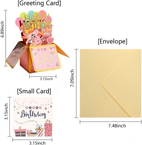 Birthday Card Pop Up Card 3D Gift & Cake Greeting Card, Perfect for Family and Friends, Handmade Foldable Celebration Card, Comes With 1 Envelope and Greeting Card in Saudi Arabia