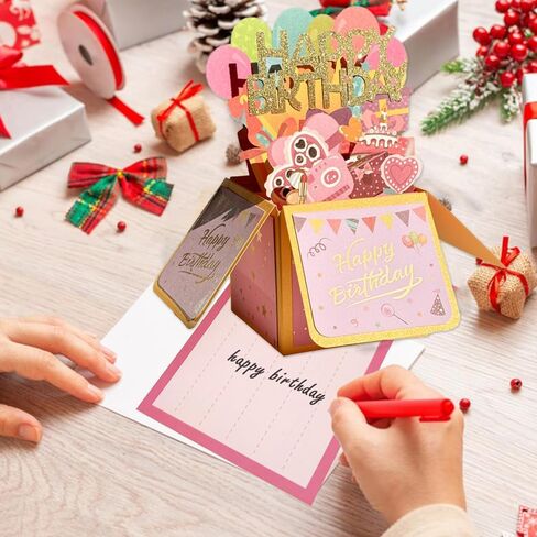 Birthday Card Pop Up Card 3D Gift & Cake Greeting Card, Perfect for Family and Friends, Handmade Foldable Celebration Card, Comes With 1 Envelope and Greeting Card in Saudi Arabia