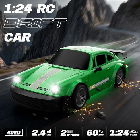 سيارة RC Drift، سيارة تحكم عن بعد بمقياس 1:24 مع أضواء LED، سيارات RC عالية السرعة 20 كم/ساعة 4WD، لعبة سيارة السباق والانجراف ذات الوضع المزدوج هدية فكرة للبالغين والأطفال، فضي in Saudi Arabia