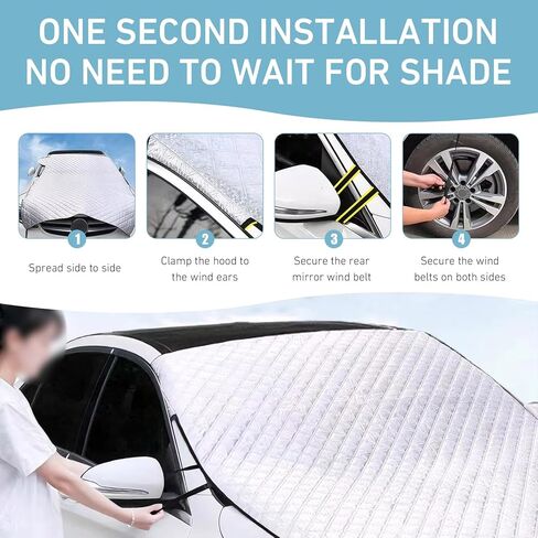 Car Snow Cover, Foldable Thickened Windproof, Rainproof and Snowproof Windshield Cover, Suitable for All Seasons Half Car Covers, Universal for Cars Suvs (Silver #2) in Kuwait
