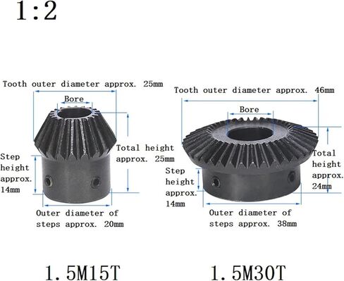 Single 1.5M Bevel Gear 1:2 15/30Teeth 45# Steel Bore 5/6mm 1Pcs(5mm,15 Teeth) in Saudi Arabia