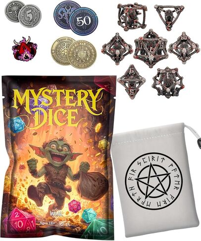 Mystery Oddity Dice Pack – Random Premium RPG Dices for TTRPG Gamers & Dice Goblins | Die Blind Bag with Velvet Pouch, Coin & Pin | Unique Gift for DND Player & DM in Saudi Arabia