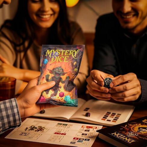 Mystery Oddity Dice Pack – Random Premium RPG Dices for TTRPG Gamers & Dice Goblins | Die Blind Bag with Velvet Pouch, Coin & Pin | Unique Gift for DND Player & DM in Saudi Arabia