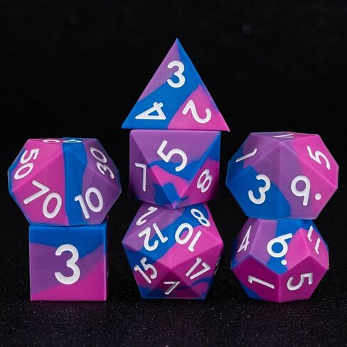 Sharp Edge Silicone Rubber Poly DND Dice Set D&D Polyhedral Dice 7pcs (D4, D6, D8, D10, D12, D20, D%) for Dungeons and Dragons, RPG, MTG for Ages 15 and Up in Saudi Arabia