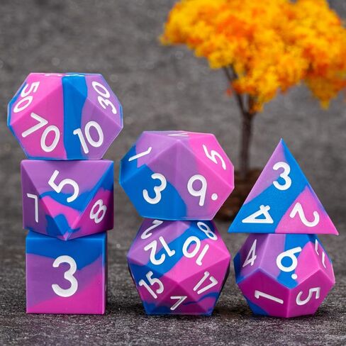 Sharp Edge Silicone Rubber Poly DND Dice Set D&D Polyhedral Dice 7pcs (D4, D6, D8, D10, D12, D20, D%) for Dungeons and Dragons, RPG, MTG for Ages 15 and Up in Saudi Arabia