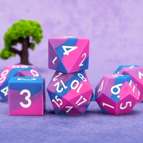 Sharp Edge Silicone Rubber Poly DND Dice Set D&D Polyhedral Dice 7pcs (D4, D6, D8, D10, D12, D20, D%) for Dungeons and Dragons, RPG, MTG for Ages 15 and Up in Saudi Arabia