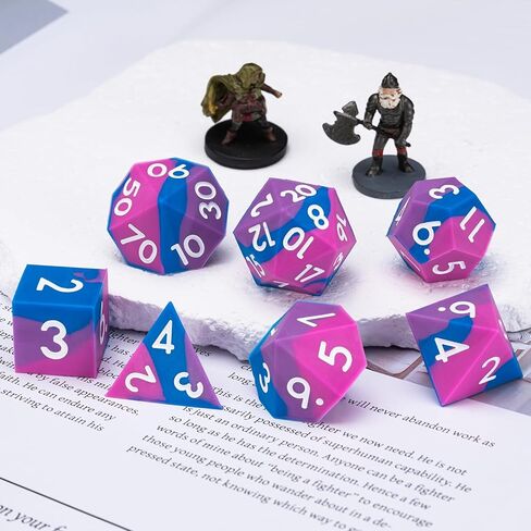 Sharp Edge Silicone Rubber Poly DND Dice Set D&D Polyhedral Dice 7pcs (D4, D6, D8, D10, D12, D20, D%) for Dungeons and Dragons, RPG, MTG for Ages 15 and Up in Saudi Arabia