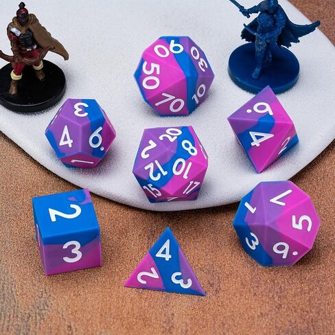 Sharp Edge Silicone Rubber Poly DND Dice Set D&D Polyhedral Dice 7pcs (D4, D6, D8, D10, D12, D20, D%) for Dungeons and Dragons, RPG, MTG for Ages 15 and Up in Saudi Arabia