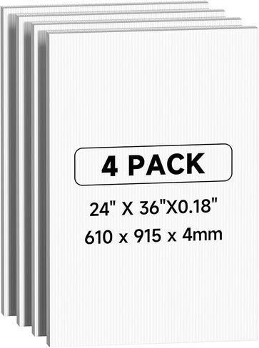 لوح بلاستيكي مموج أبيض مقاس 24 × 36 بوصة، لوح بلاستيكي مموج، 4 عبوات من ألواح الملصقات الفارغة، صفائح كوروبلاست مقاومة للماء بسمك 4 مم للاستخدام الداخلي والخارجي والمشروعات التي تصنعها بنفسك. in Kuwait