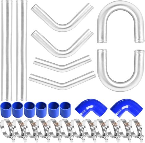 3"Intercooler Kit Universal Aluminum Turbo Intercooler Piping U-Pipe Kit with Coupler and T-Clamps DIY Custom Pipe 32Pcs in Kuwait